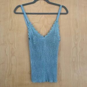 NWOT Ganni Light blue metallic top